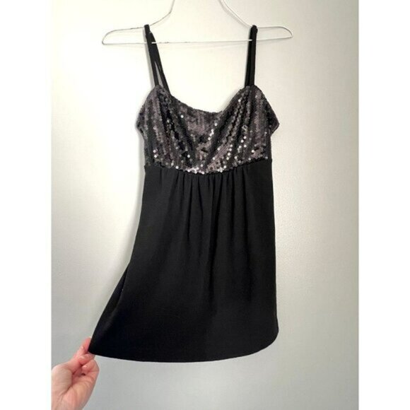 Women’s Black Sequin Y2K Tank Top Sz. SM - Picture 2 of 7